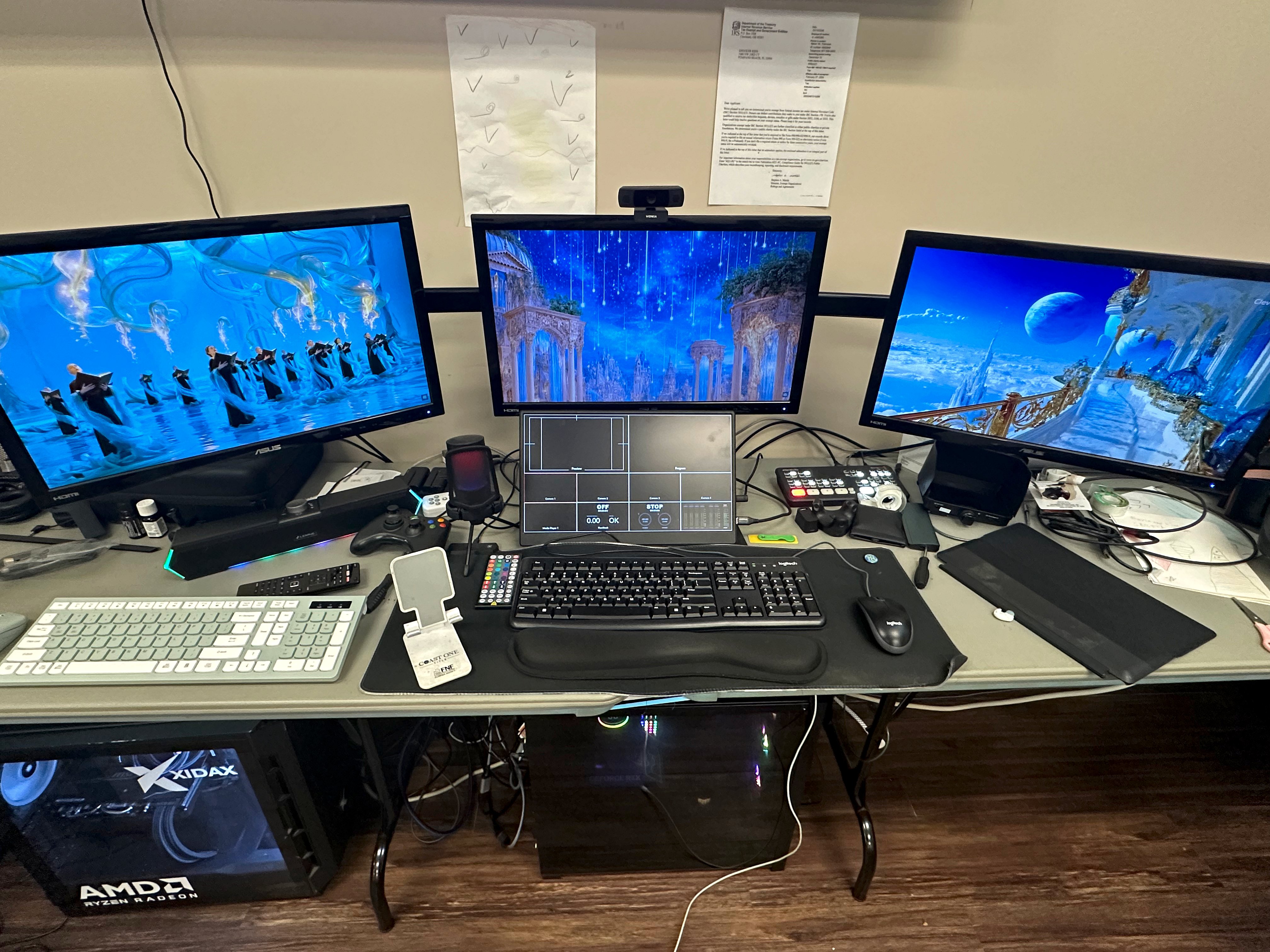 Video editing workstation with multi-monitor setup