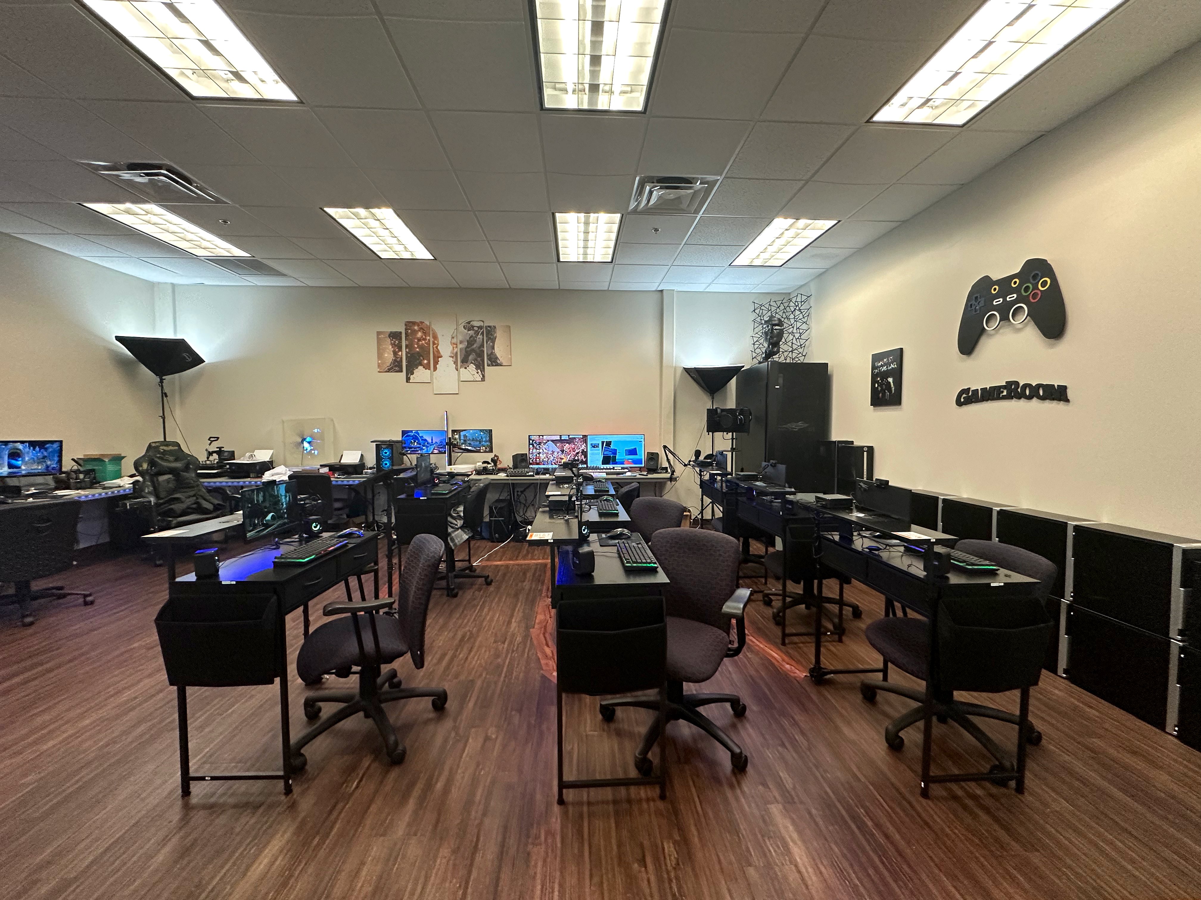 Gaming room perspective with computer stations