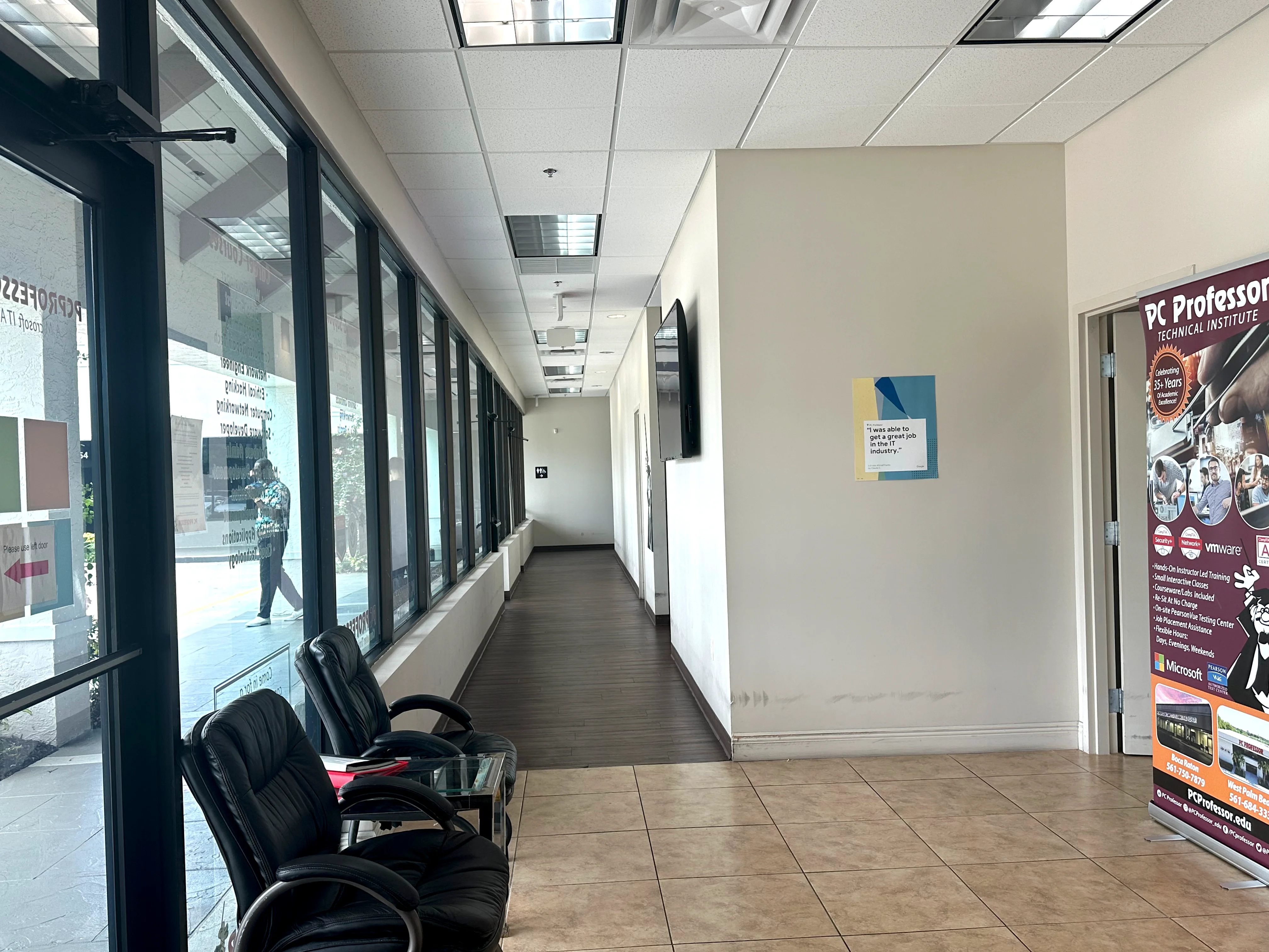 Modern corridor with PC Professor branding